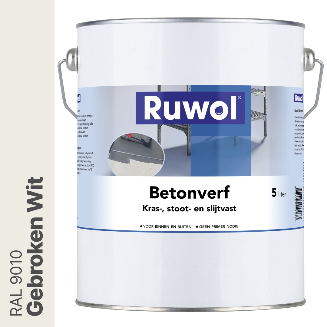 Ruwol Betonverf Gebroken Wit (RAL 9010) 5 liter