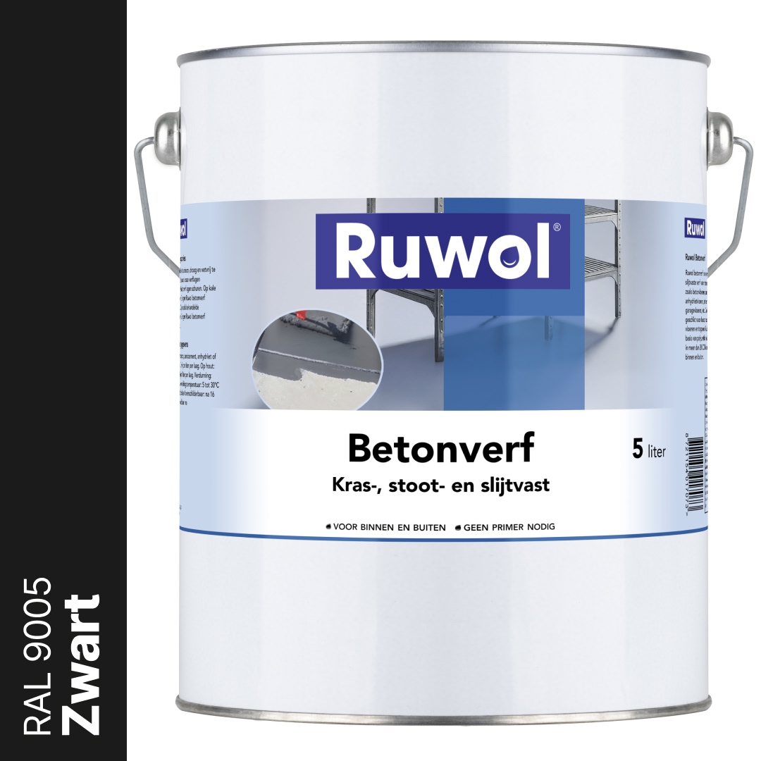Ruwol Betonverf Zwart (RAL 9005) 5 liter